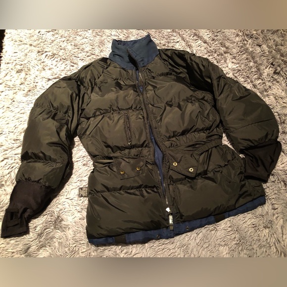 Vintage 90s FIRST DOWN Exploration Gear Puffer Coat Jacket Reversible Duck Down - Picture 1 of 15